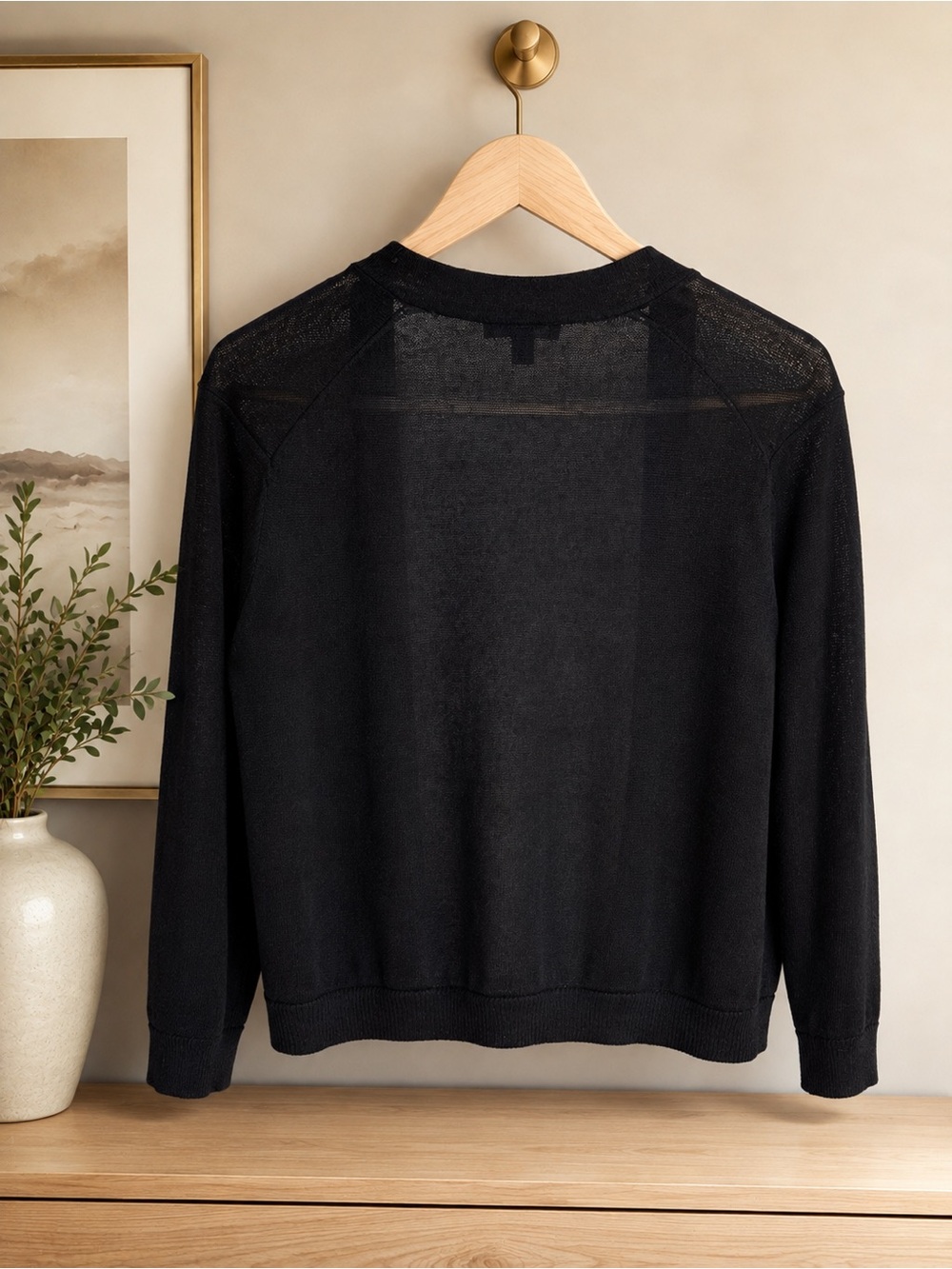 Ann Taylor Black Open Front Lightweight Knit Cardigan M - Picture 3 of 4